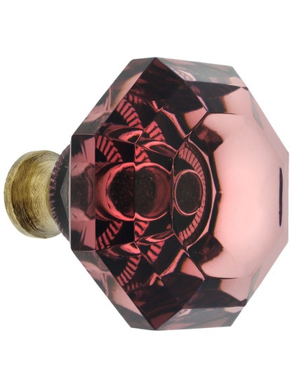 Amethyst Octagonal Crystal Knob with Solid Brass Base in Antique Brass.
